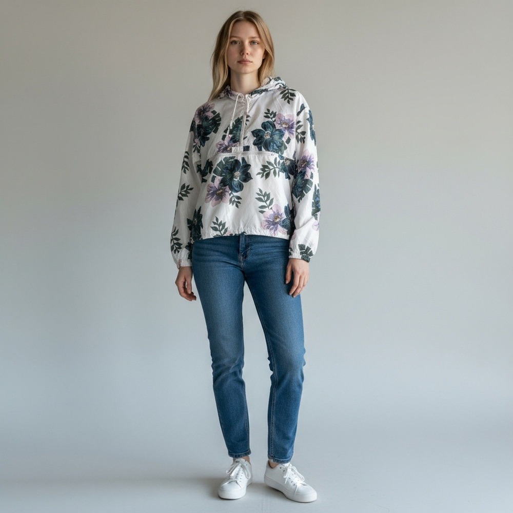 Thread & Supply Floral Anorak Hoodied‎ Windbreaker Lightweight Fairy Medium NWOT